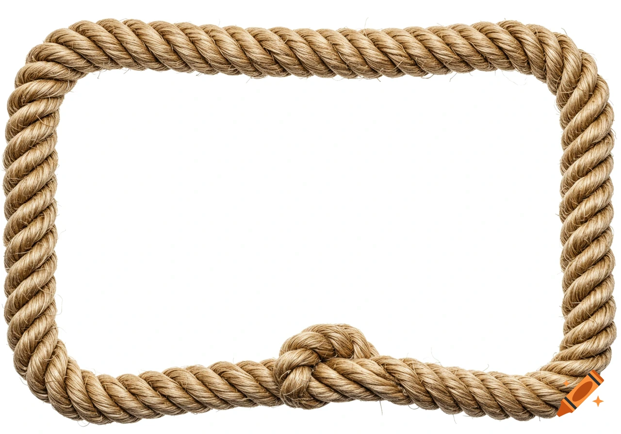A rectangle frame made of natural rope with a knot at the bottom.