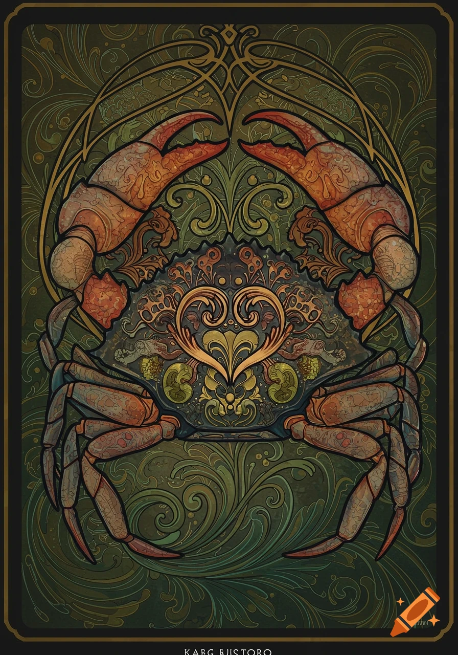 Art nouveau illustration of a crab.