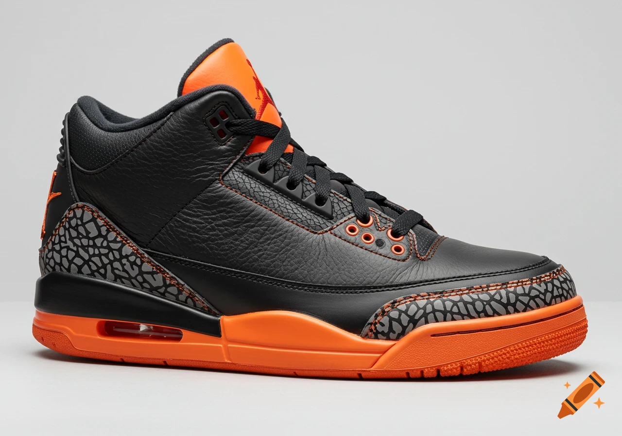 Black and orange Air Jordan 3 sneaker