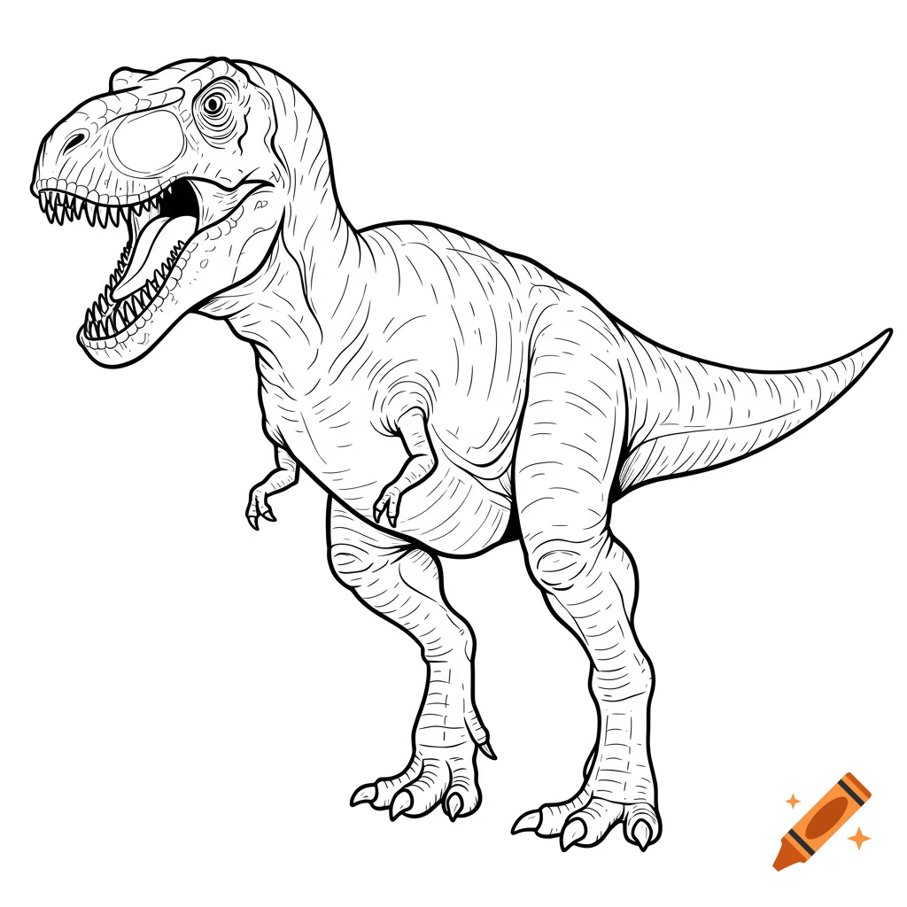 Black and white outline drawing of a Tyrannosaurus Rex.