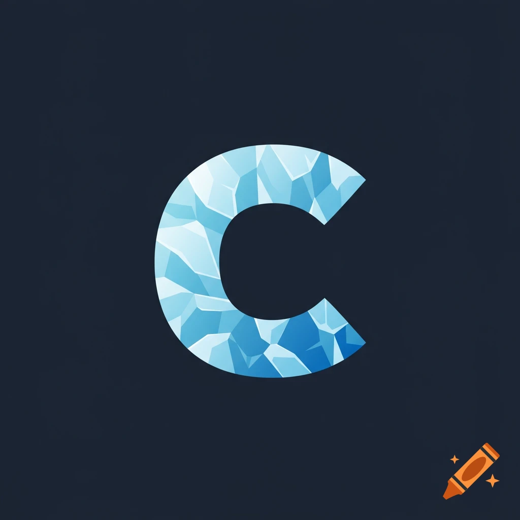 Flat vector logo of the letter C filled with a blue ice or glacier texture.