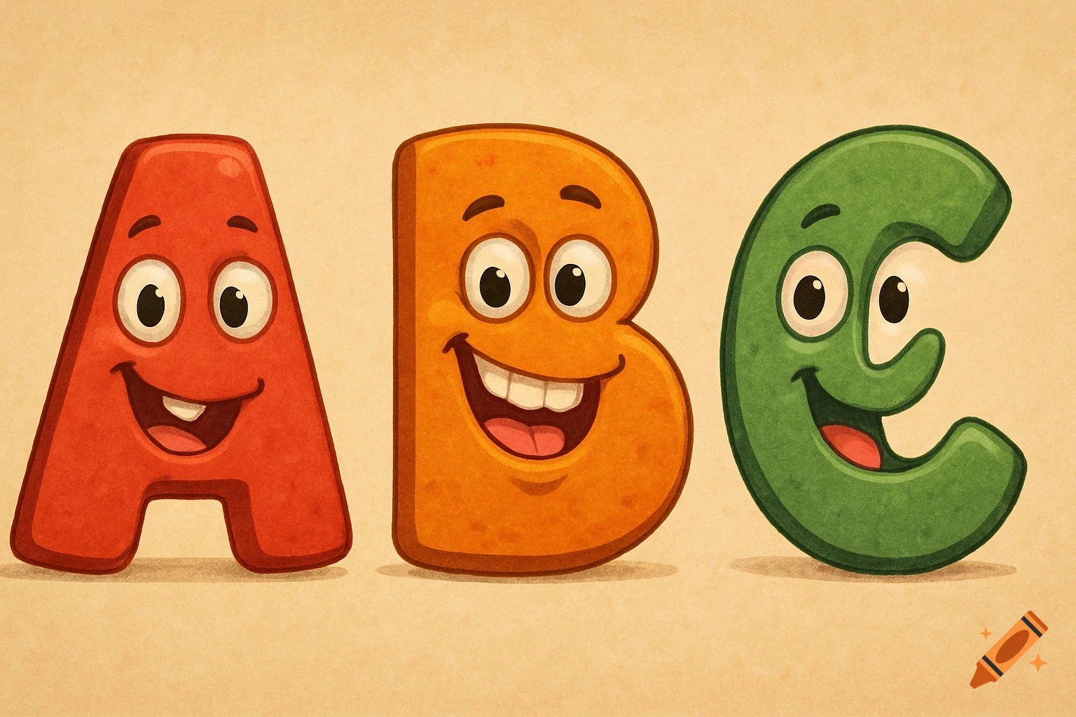 Cartoon letters A, B, C with smiling faces