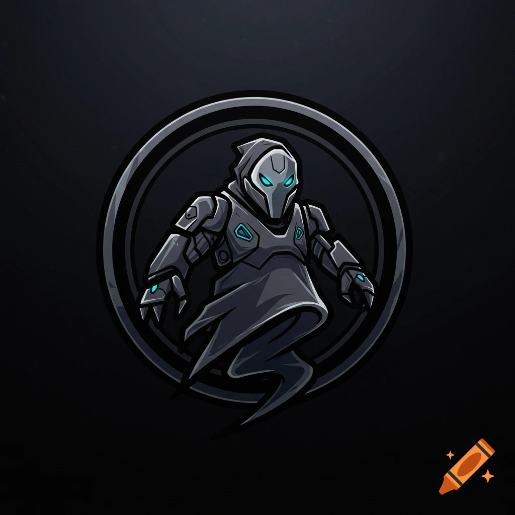 Logo of a grey spectral robot character inside a circle