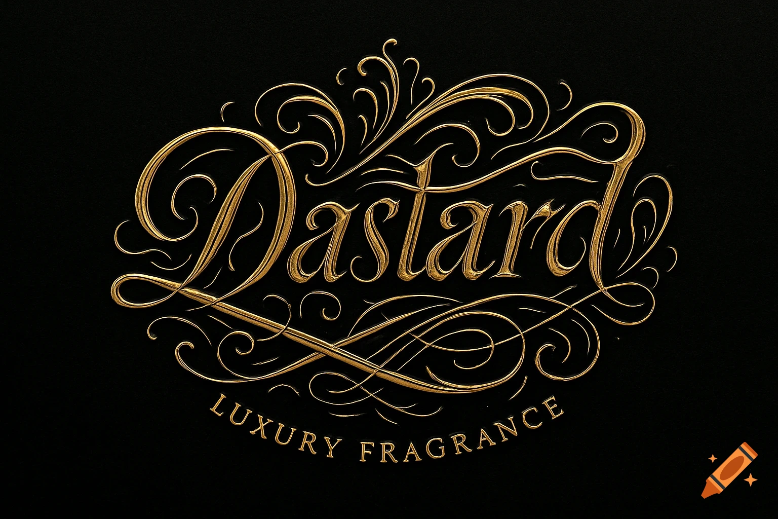 Gold calligraphic text "Dastard LUXURY FRAGRANCE" on a black background.