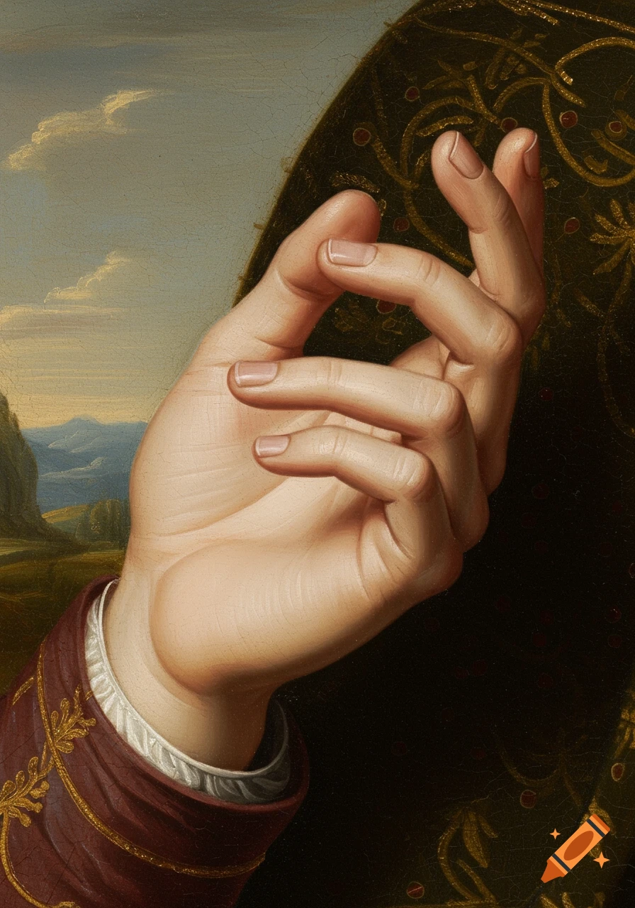 Close-up of a hand in a Renaissance style painting