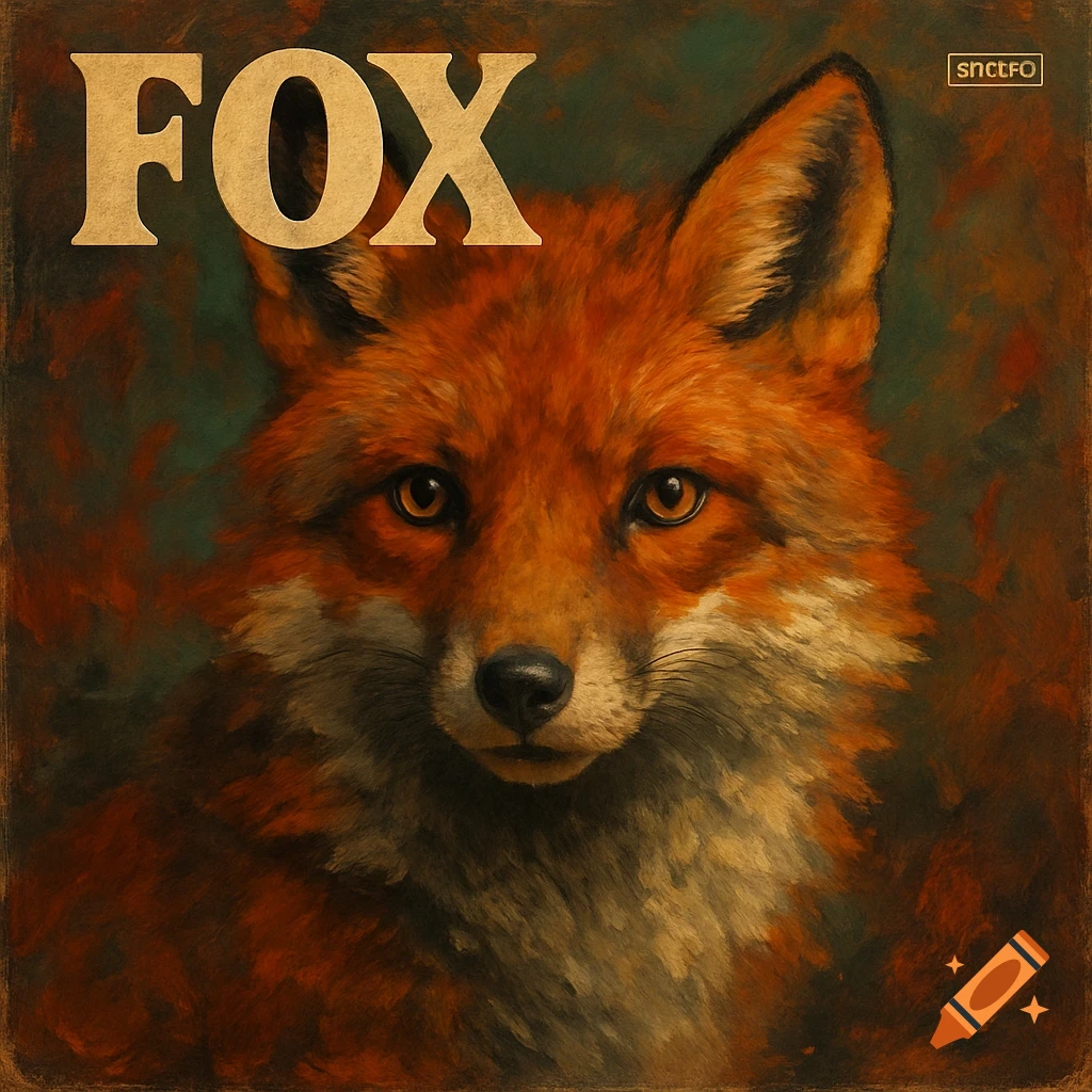 Painterly portrait of a fox's head with 'FOX' written above it, resembling an album cover.