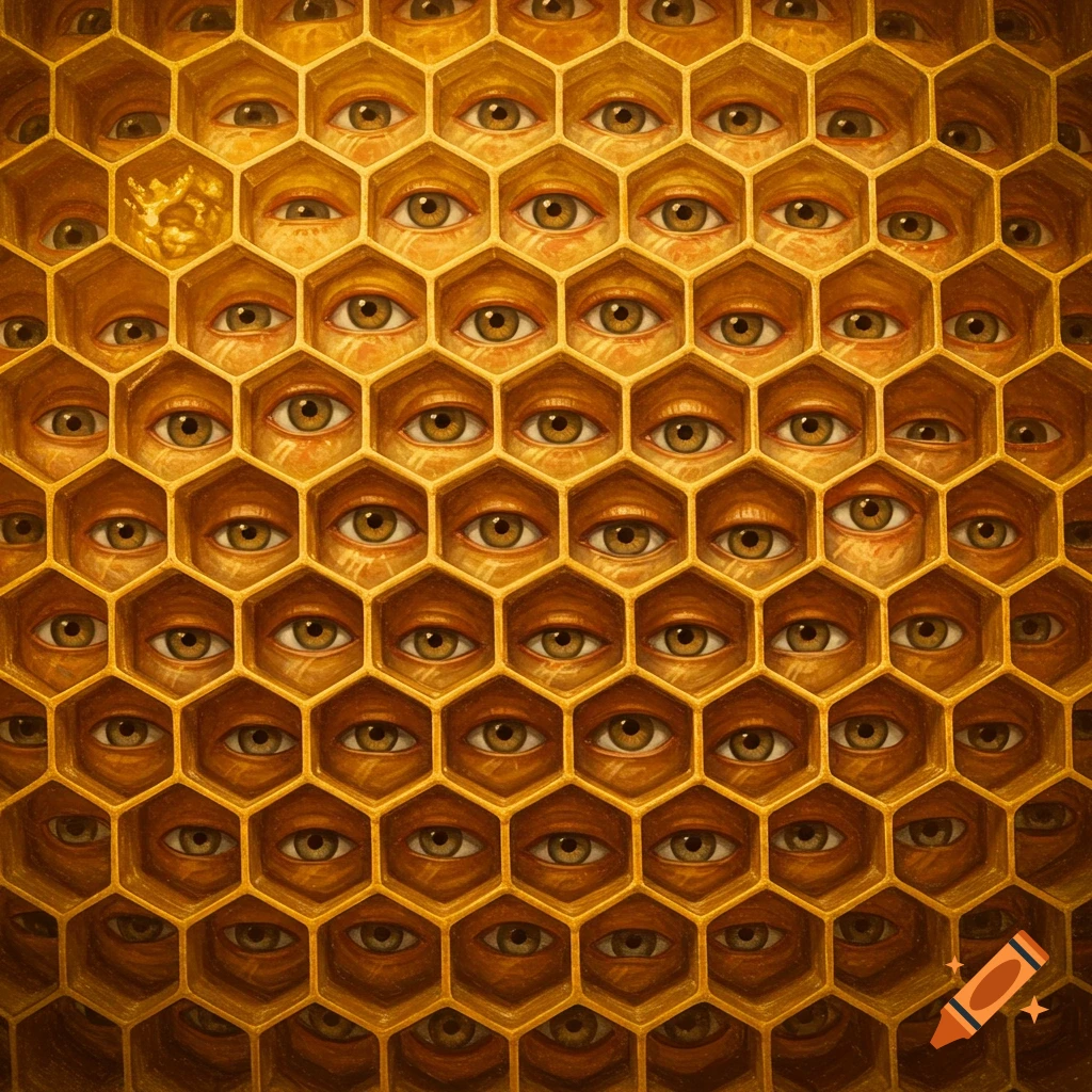 Honeycomb pattern filled with human eyes.