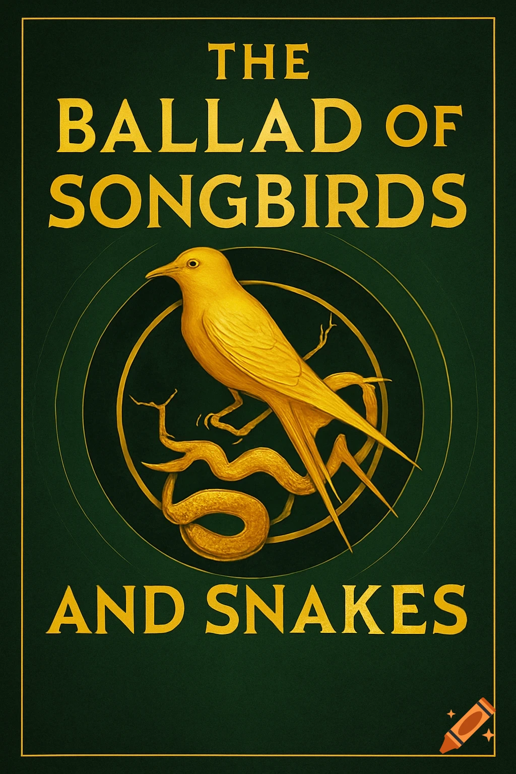 Dark green book cover with gold title 'THE BALLAD OF SONG BIRDS AND SNAKES' and a gold bird on a snake.