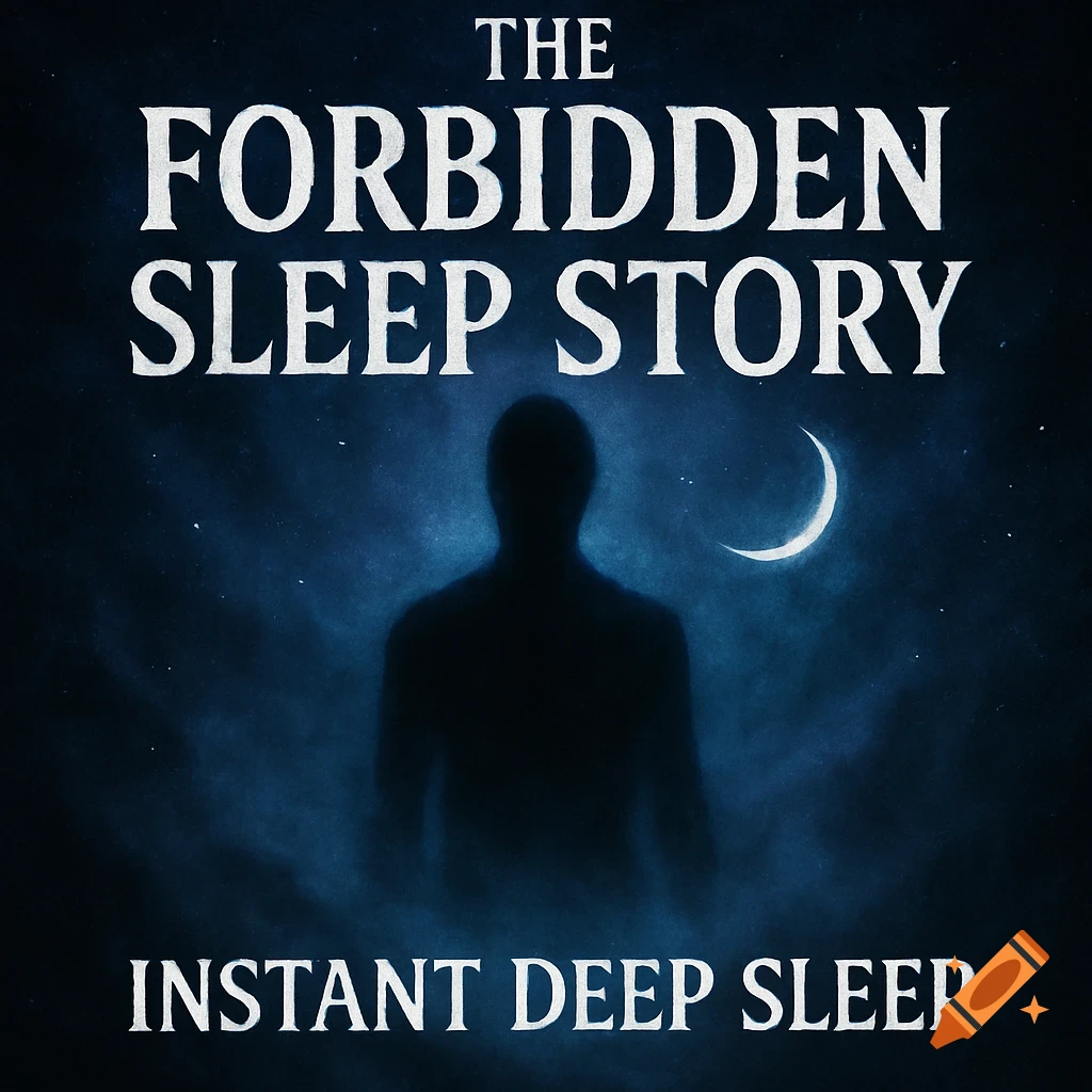 Dark silhouette of a figure in a misty night sky with a crescent moon and text overlay.