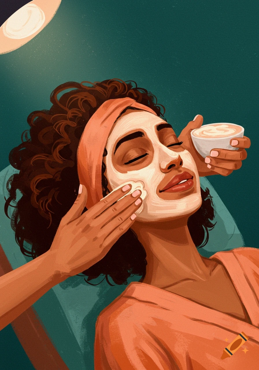 Illustration of a woman receiving a facial treatment