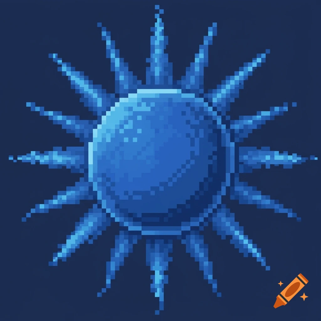 Blue pixel art sun