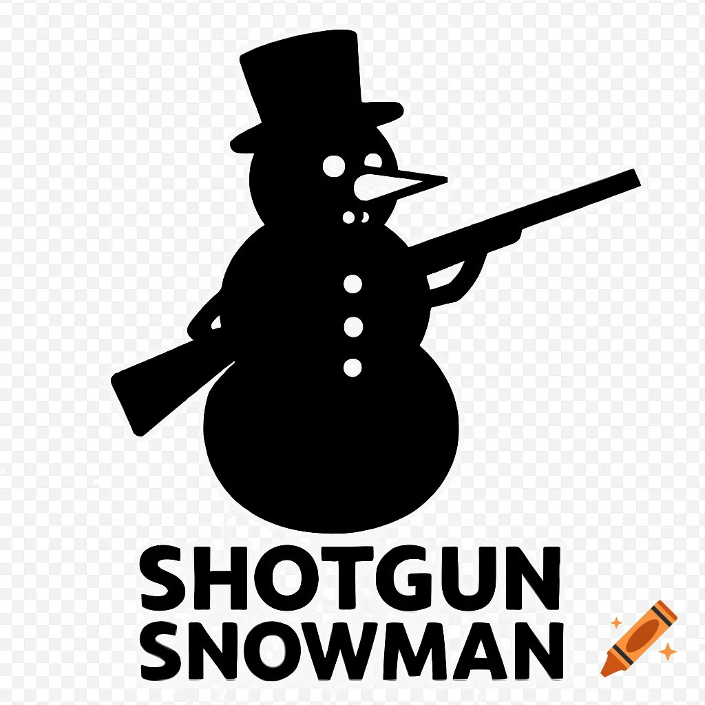 Black and white logo of a snowman holding a shotgun with text 'SHOTGUN SNOWMAN'