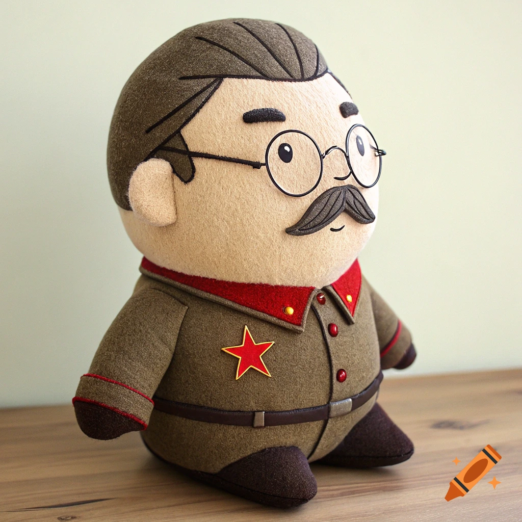Plush toy depicting Joseph Stalin in uniform, with glasses and mustache