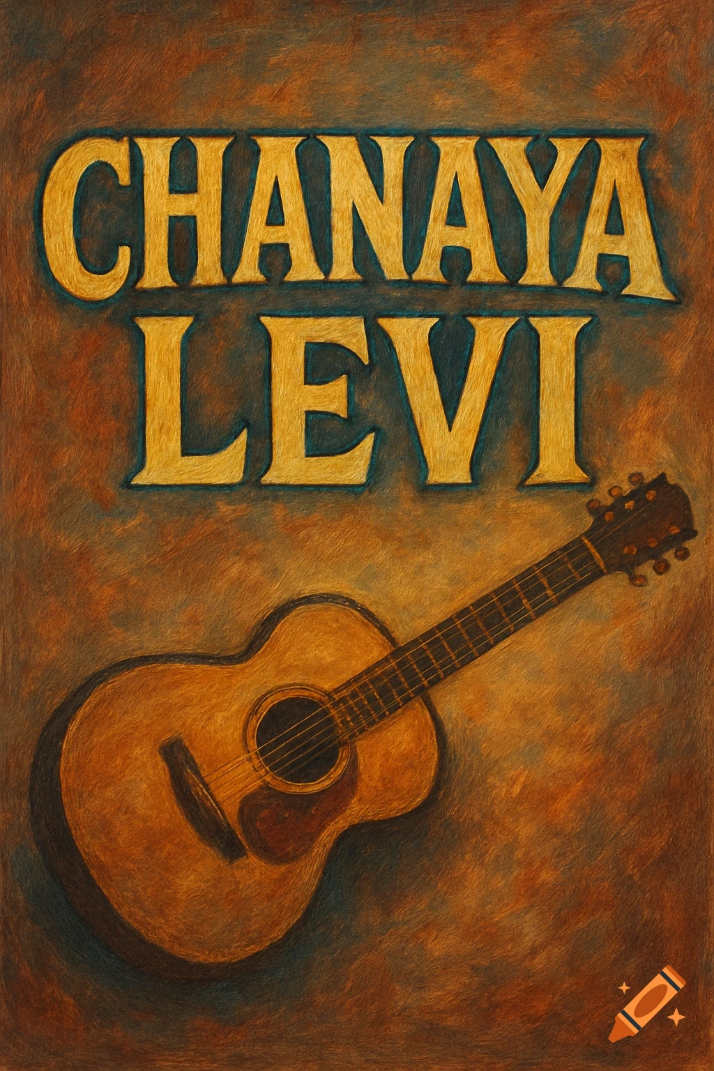 Vintage-style logo with a guitar and the name CHANAYA LEVI in textured golden letters.