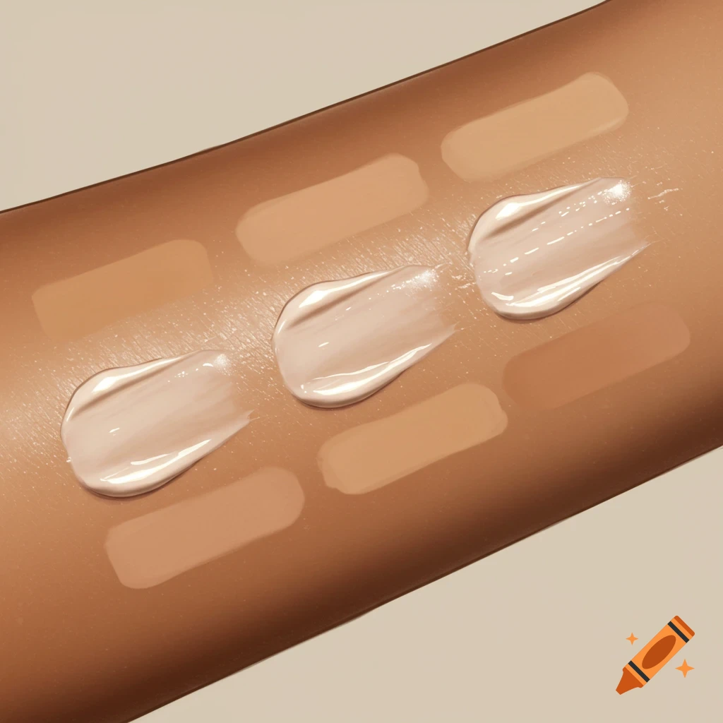 Close-up of skincare or foundation swatches on a human arm.