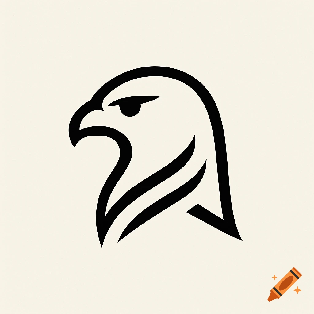 A minimalist black line drawing of a bird's head, possibly a falcon or eagle, facing left.