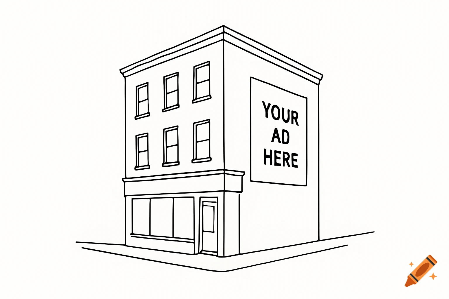 Simple line drawing of a building with a 'Your ad here' sign.