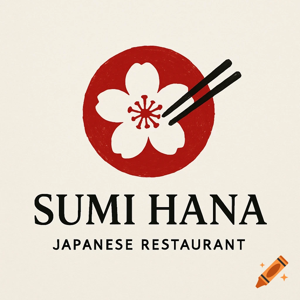 Logo with a white flower, red circle, chopsticks, and text "Sumi Hana Japanese Restaurant".