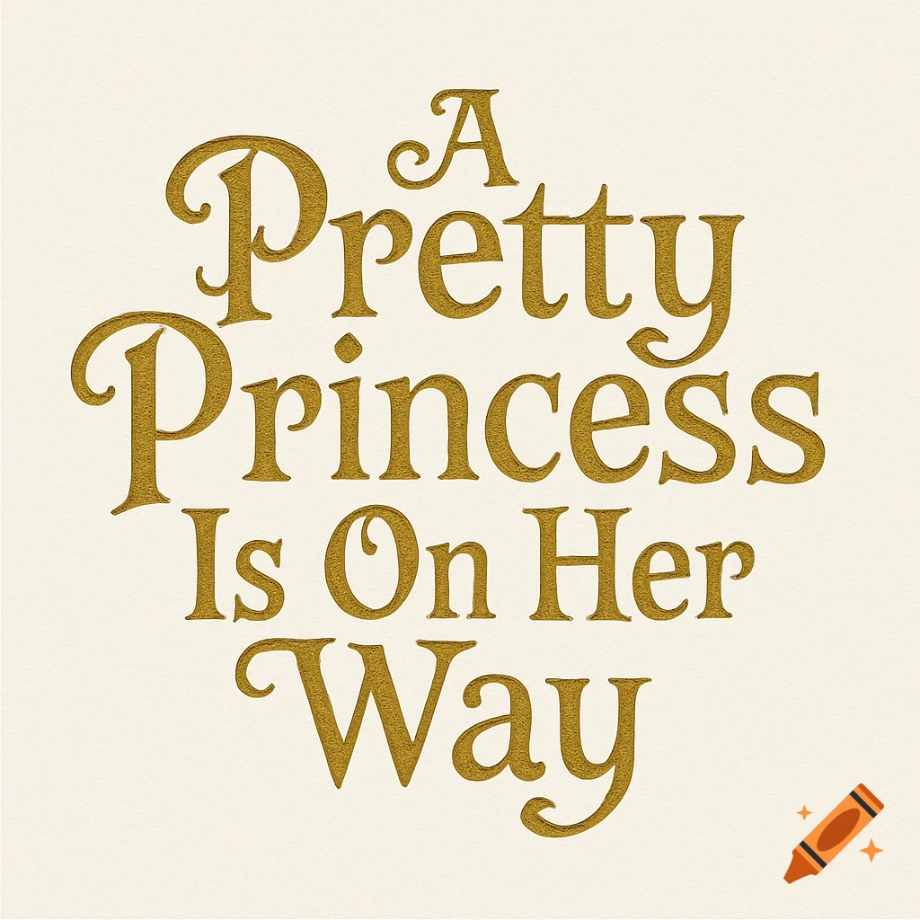 Gold fairytale style text on cream background reads 'A Pretty Princess Is On Her Way'.