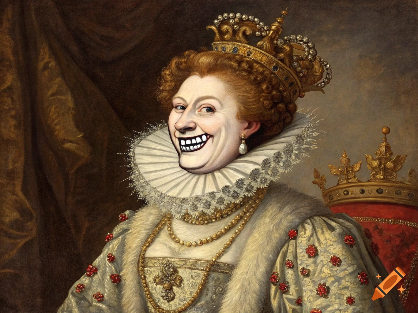 Painting of Queen Elizabeth I with a trollface meme superimposed.