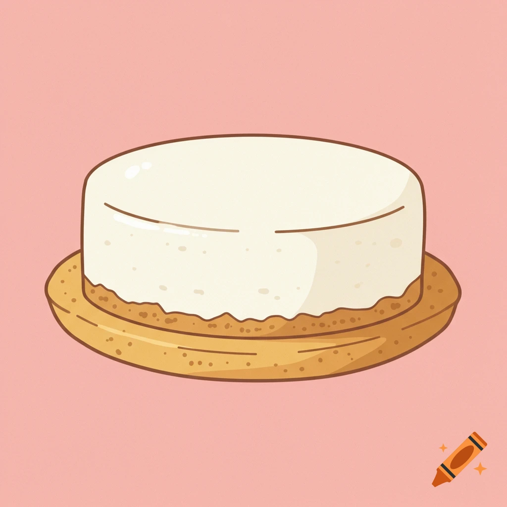 Clip art of plain cheesecake on a plate against a pink background.