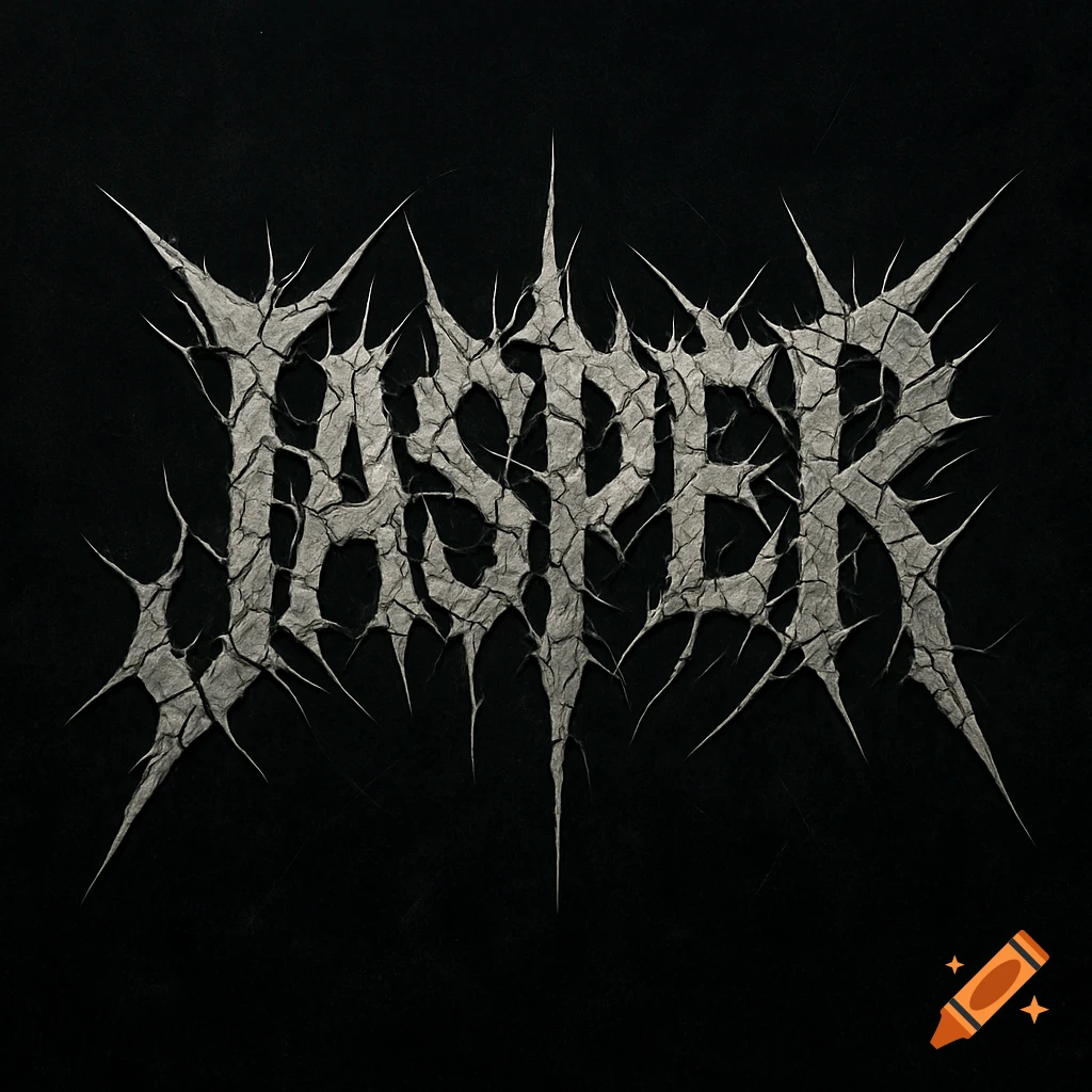 The text "JASPER" rendered in a cracked, spiky death metal font style against a black background.