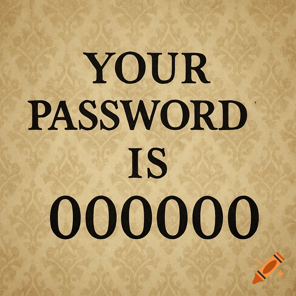 Text reading YOUR PASSWORD IS 000000 on a decorative background.