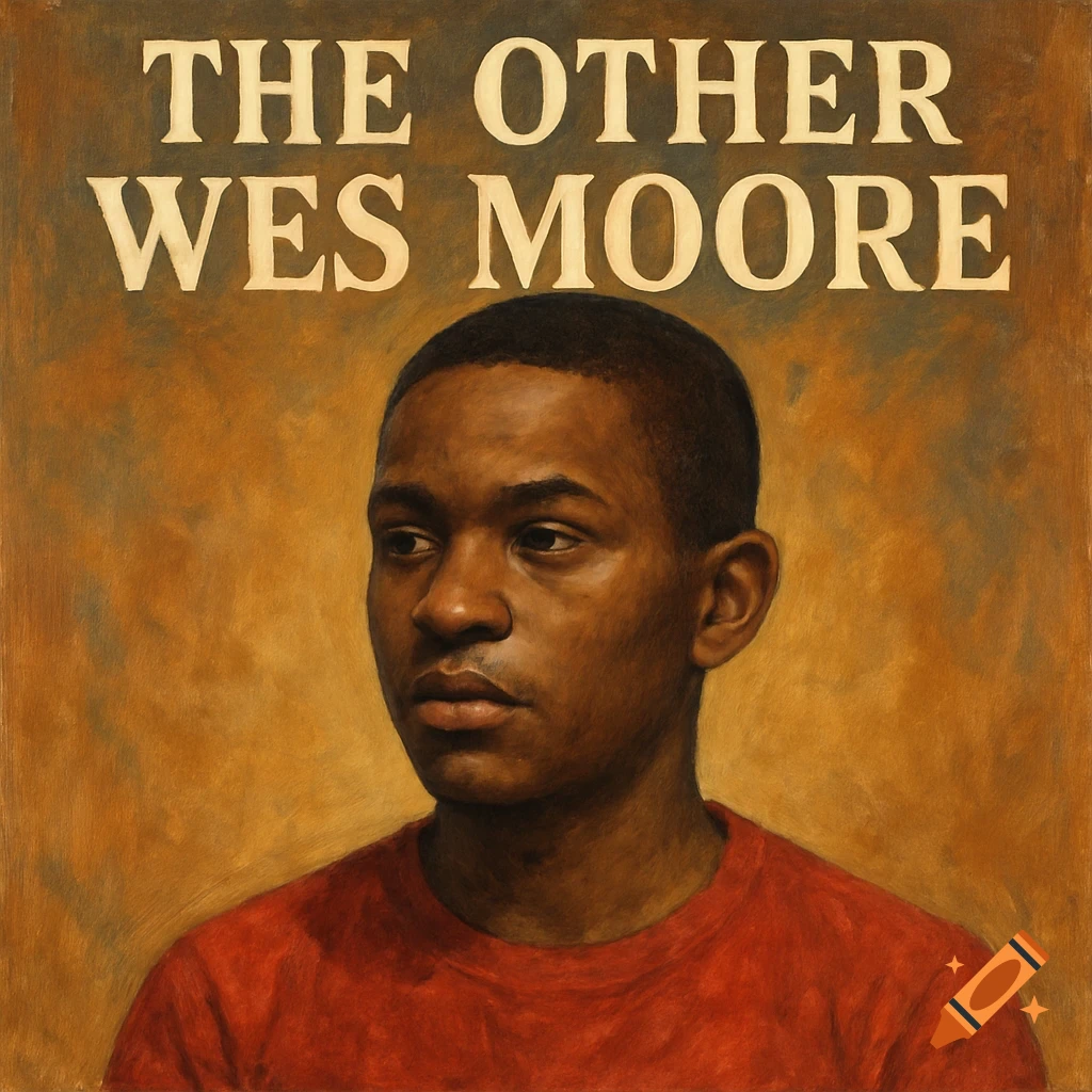 Painted portrait of a young Black man looking left, with the text 'THE OTHER WES MOORE' above.