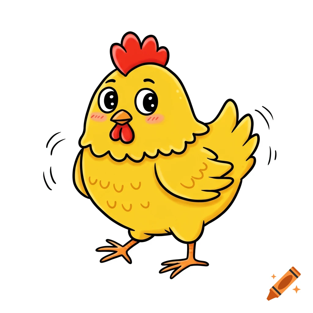 A cartoon chicken on a white background.