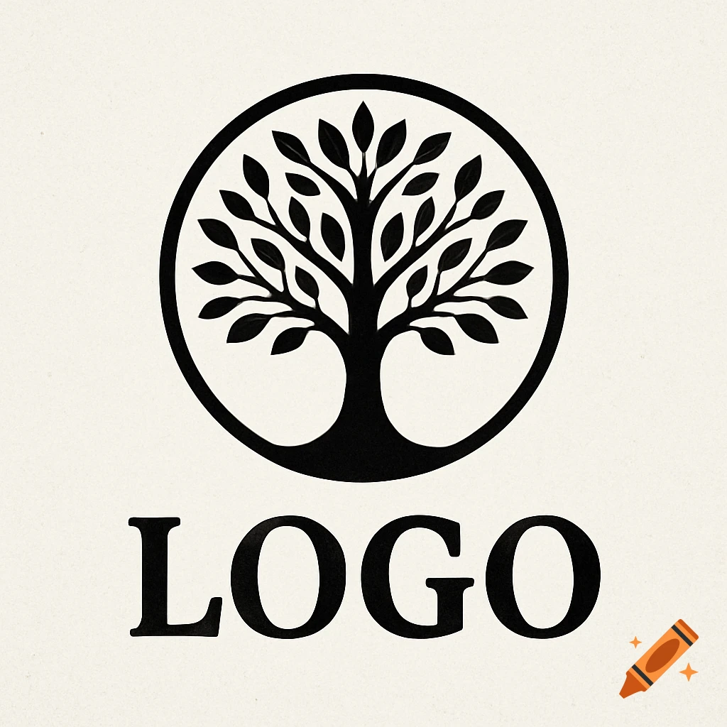 A black tree design inside a circle with the word LOGO below it on a light background.