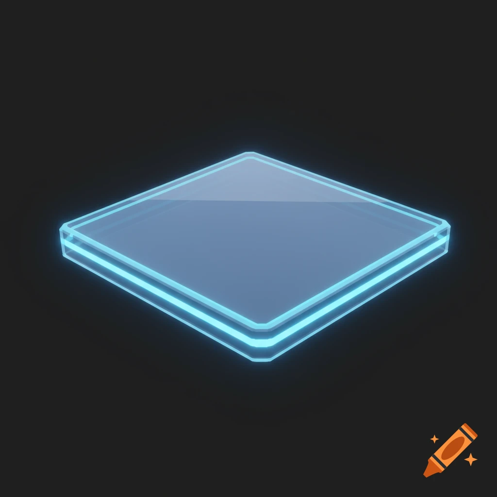 A transparent square platform with glowing blue edges on a dark background.