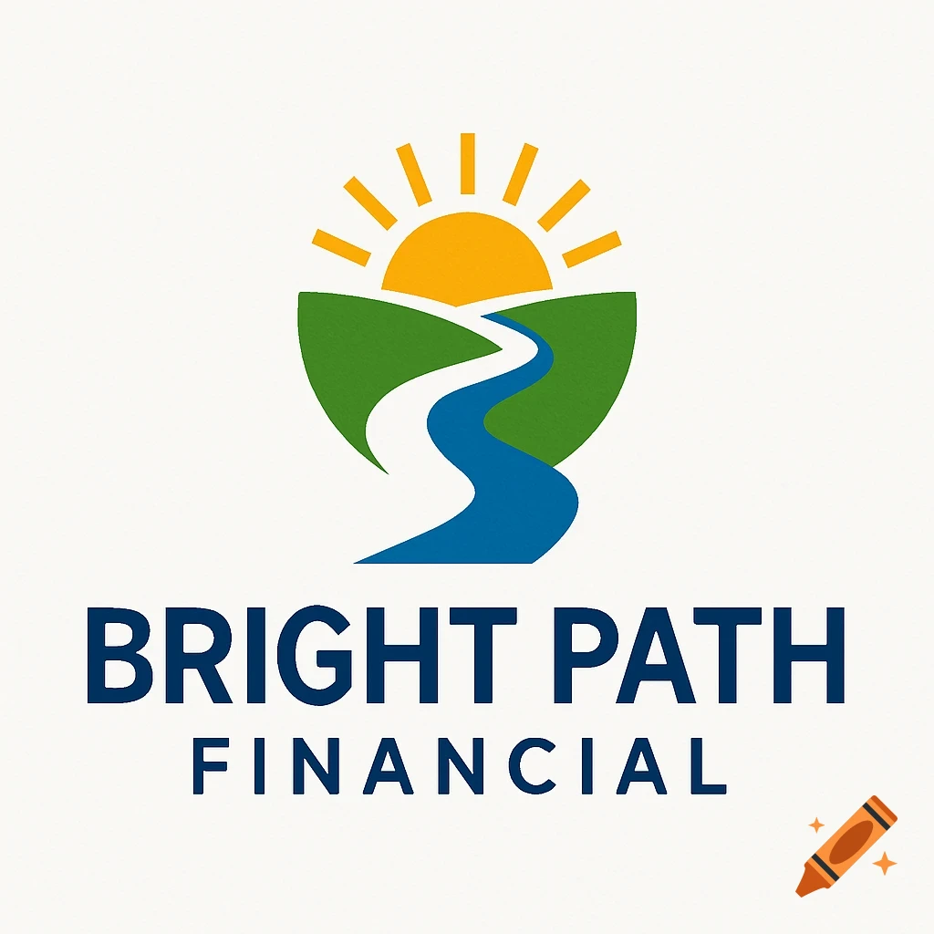 Logo for Bright Path Financial featuring a sun over hills with a winding blue path and company name text.