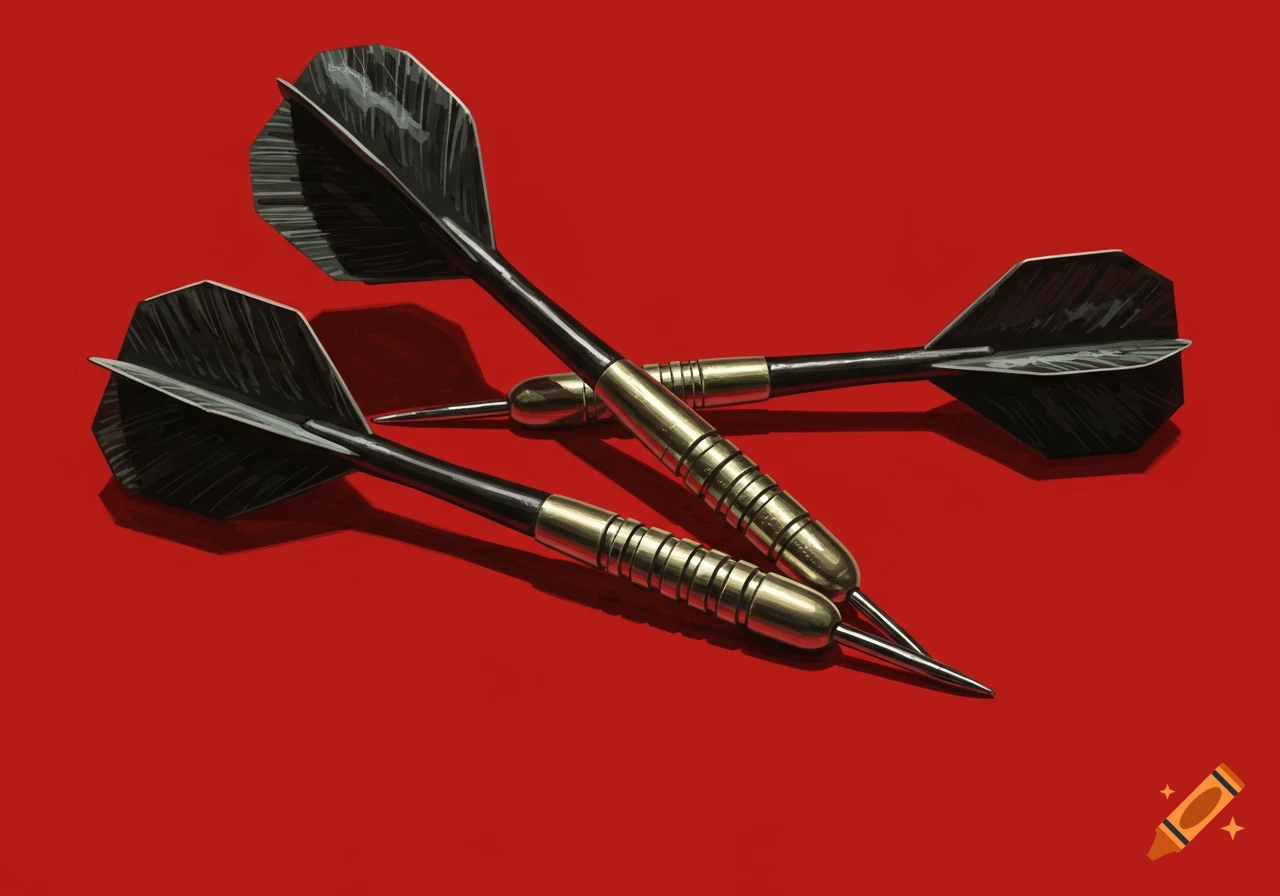 Three darts laying on a red background.