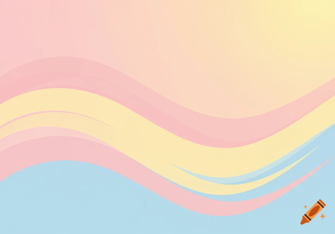 Abstract pastel pink, yellow, and blue wavy background.
