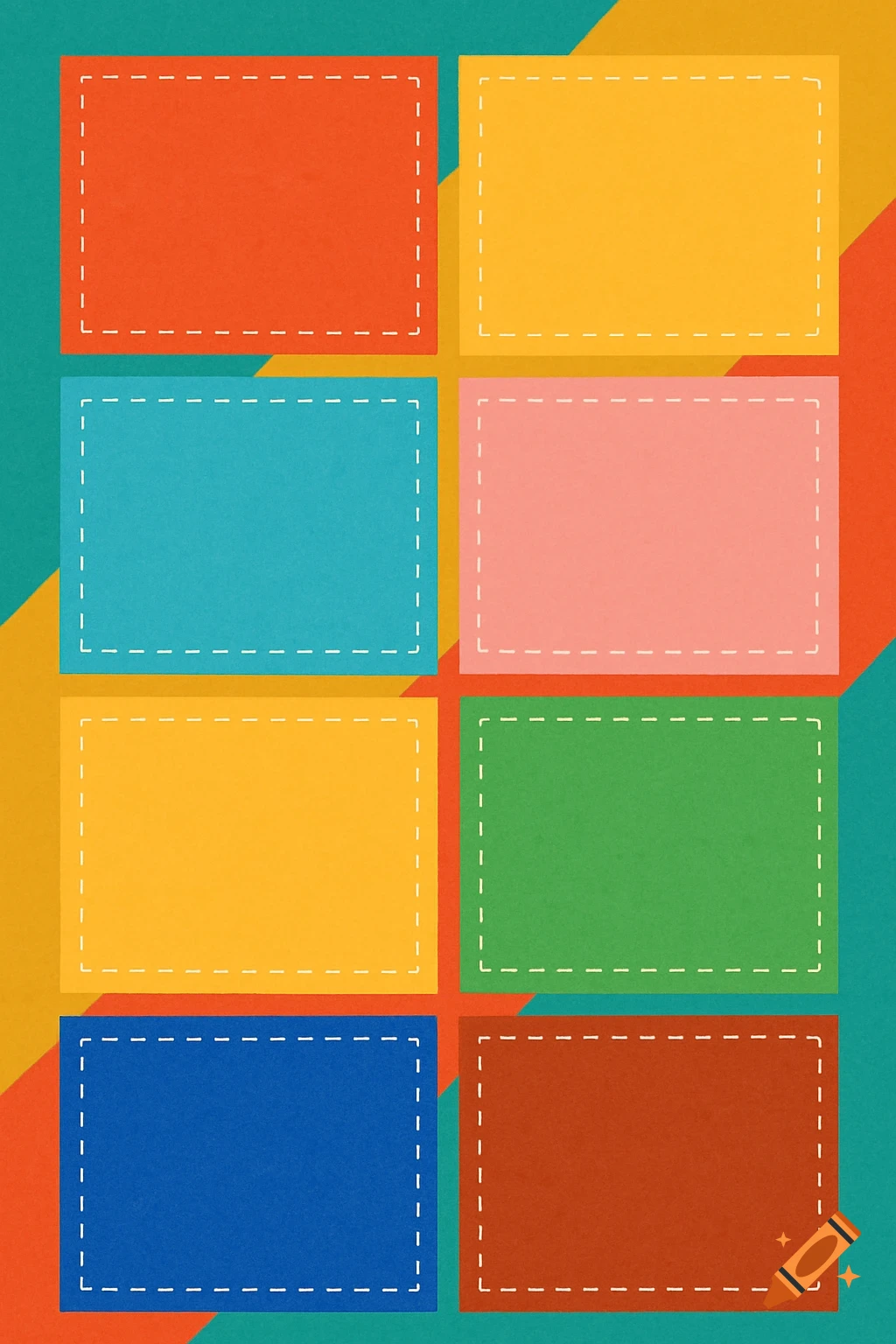 Colorful abstract poster with 8 blank rectangular sections bordered by dashed lines.