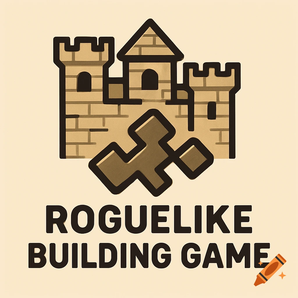 An icon of a castle with a hammer and the text ROGUE LIKE BUILDING GAME.