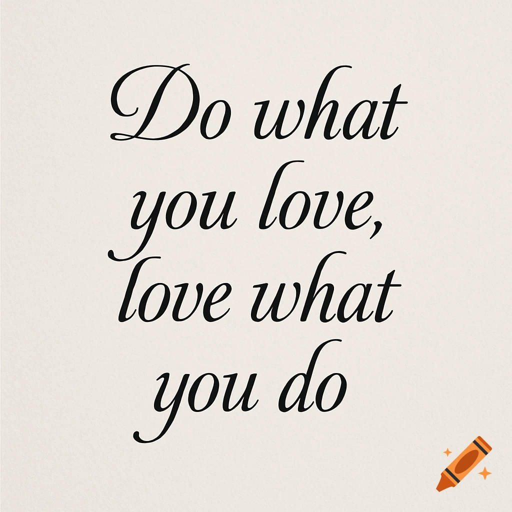 Black script text on beige background reads 'Do what you love, love what you do'.