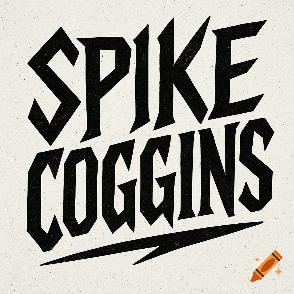 Black stylized hand-drawn text reading 'SPIKE COGGINS' on a textured background.