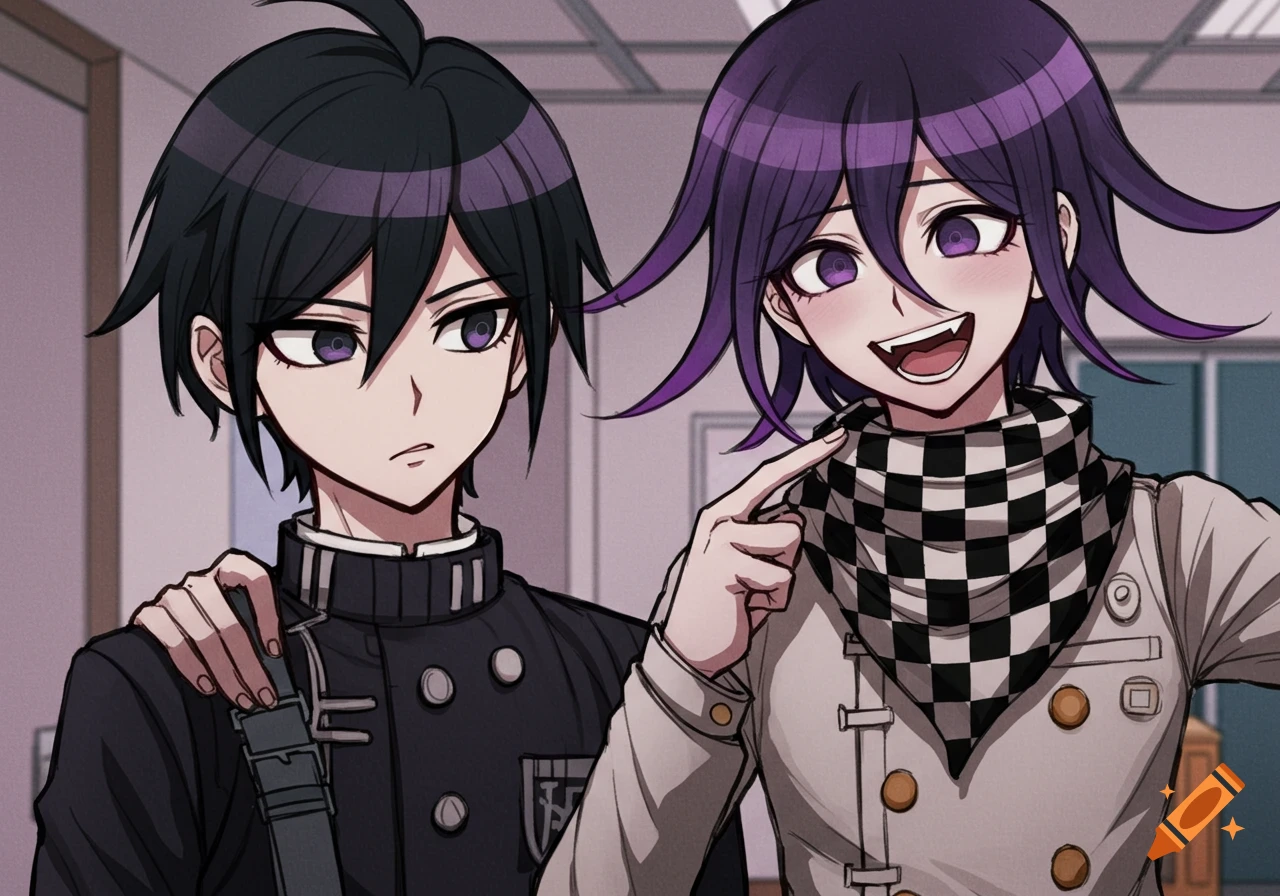 Anime characters Shuichi Saihara and Kokichi Oma