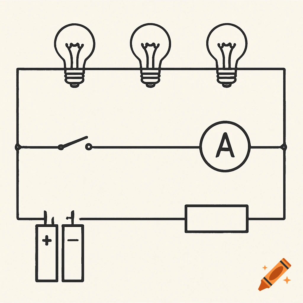 A simple black and white line drawing of a series electrical circuit diagram.