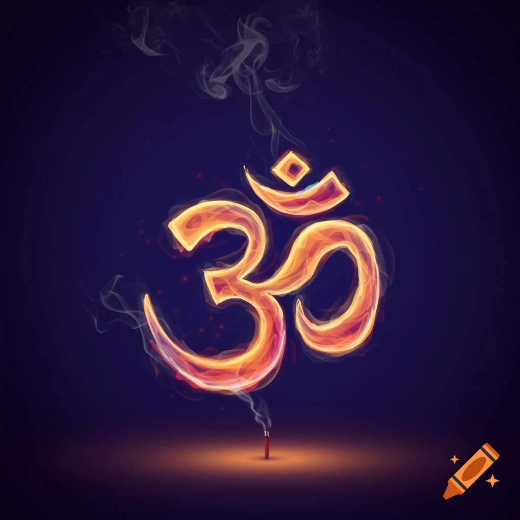 Om symbol formed by glowing smoke against a dark background