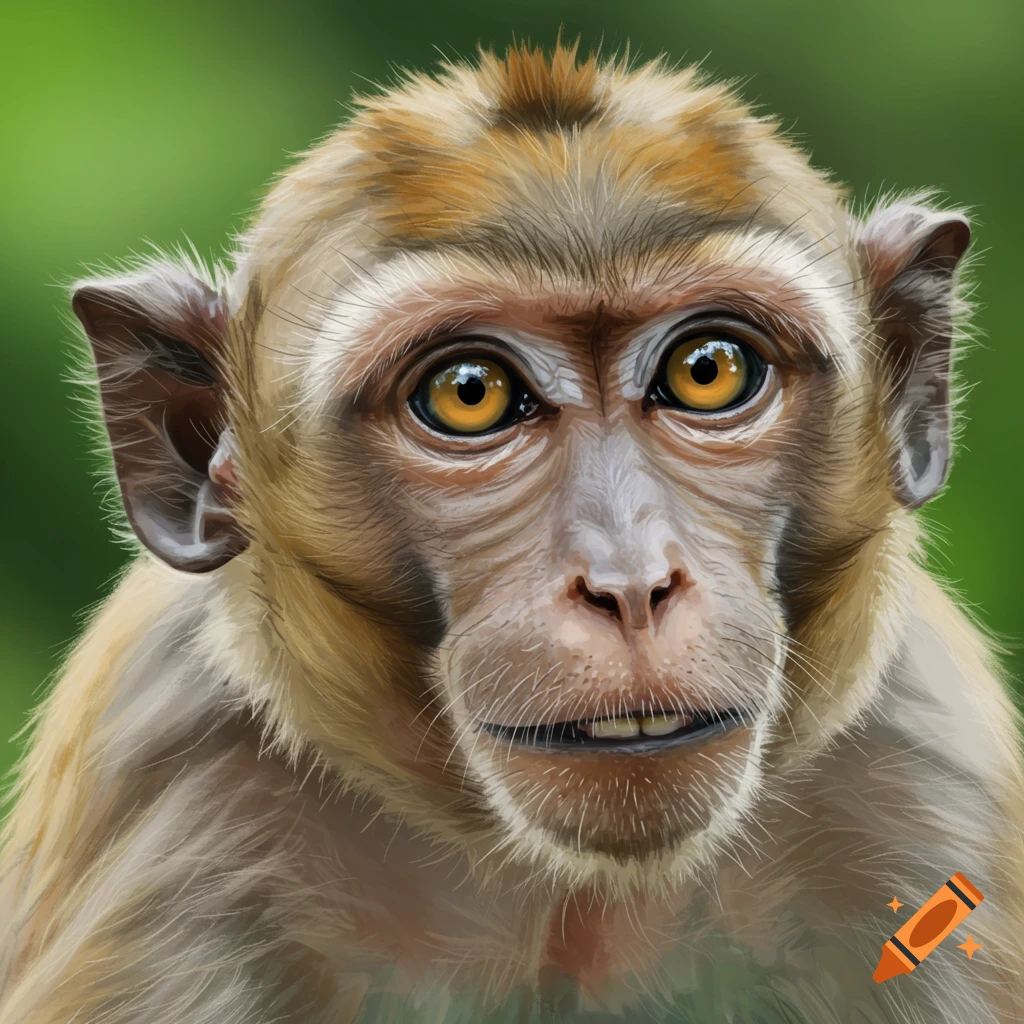 Close-up digital painting of a monkey's face.