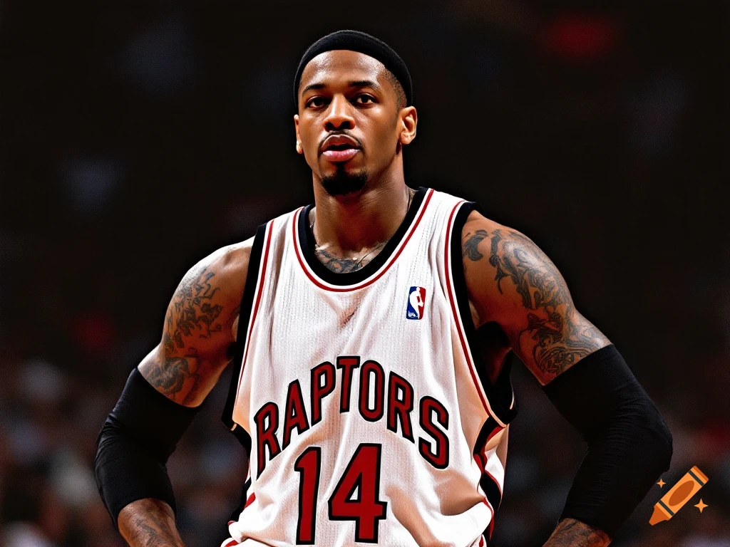 Allen Iverson in a Toronto Raptors basketball jersey