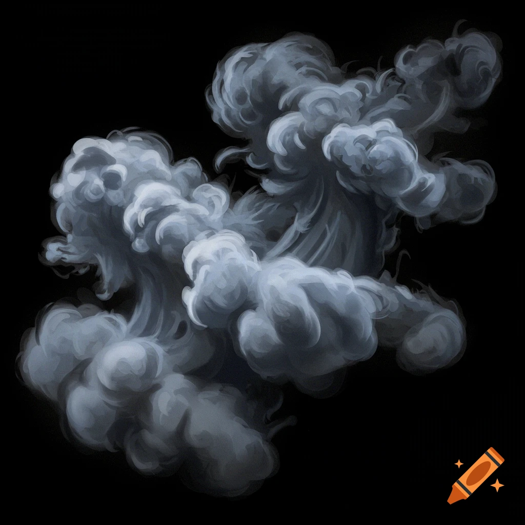 A swirling cloud of smoke on a black background.