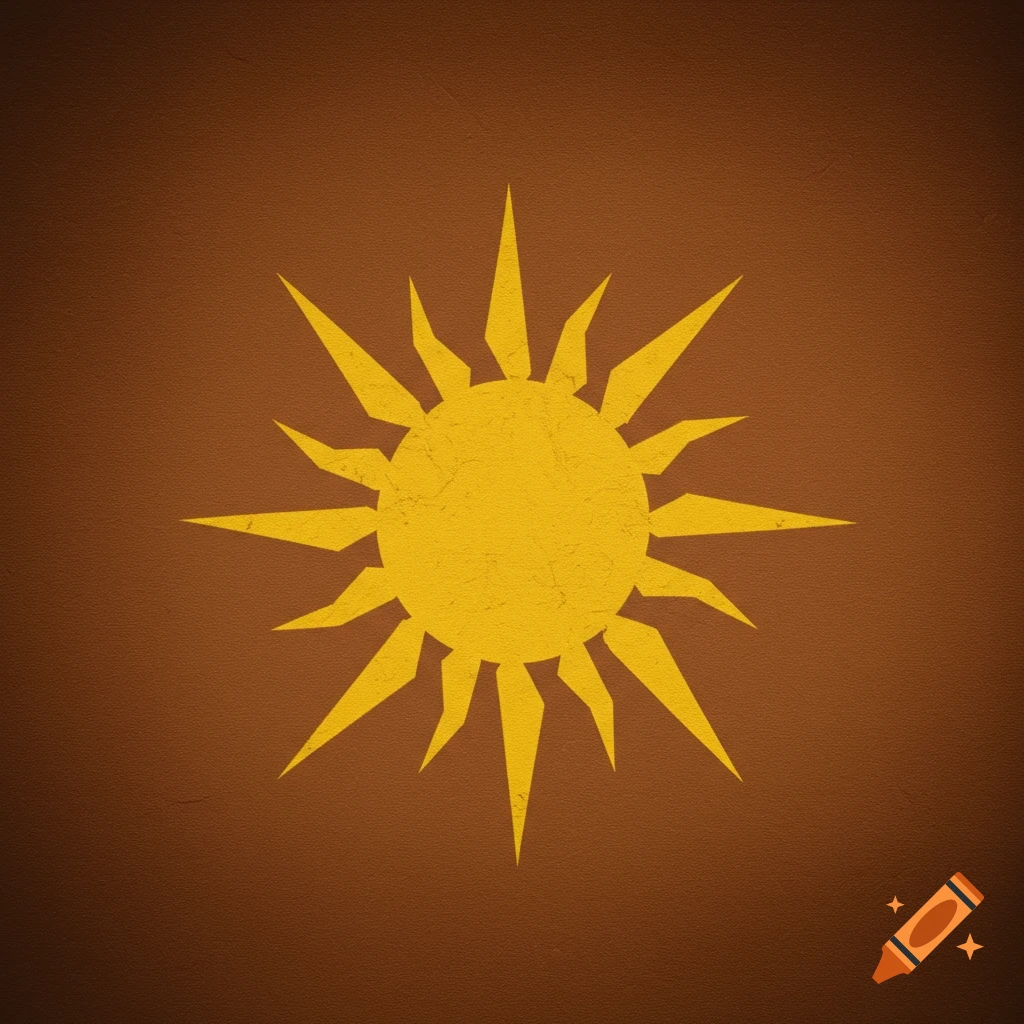 A stylized yellow sun icon on a textured brown background.