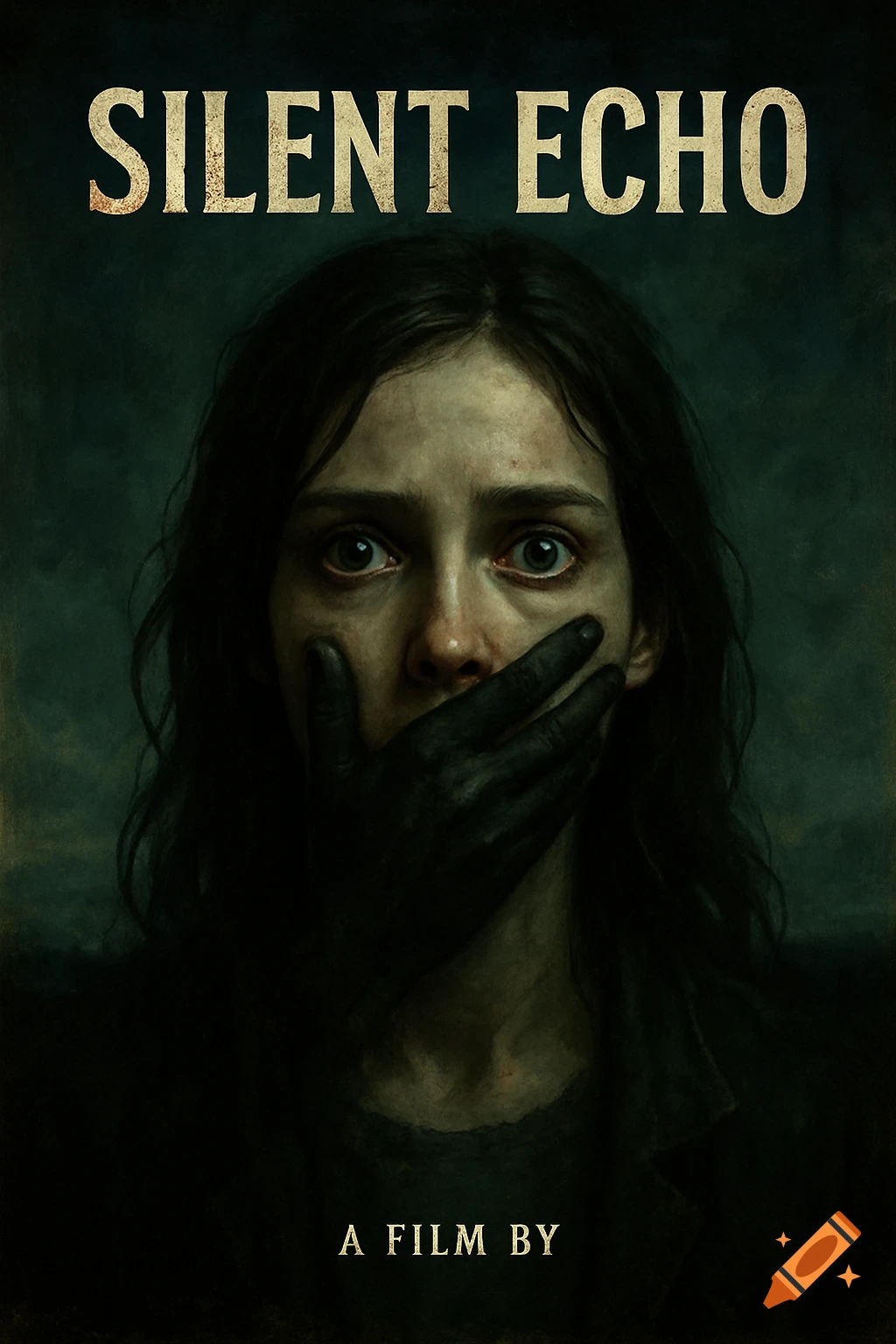 Film poster for Silent Echo featuring a distressed face with a hand over the mouth.