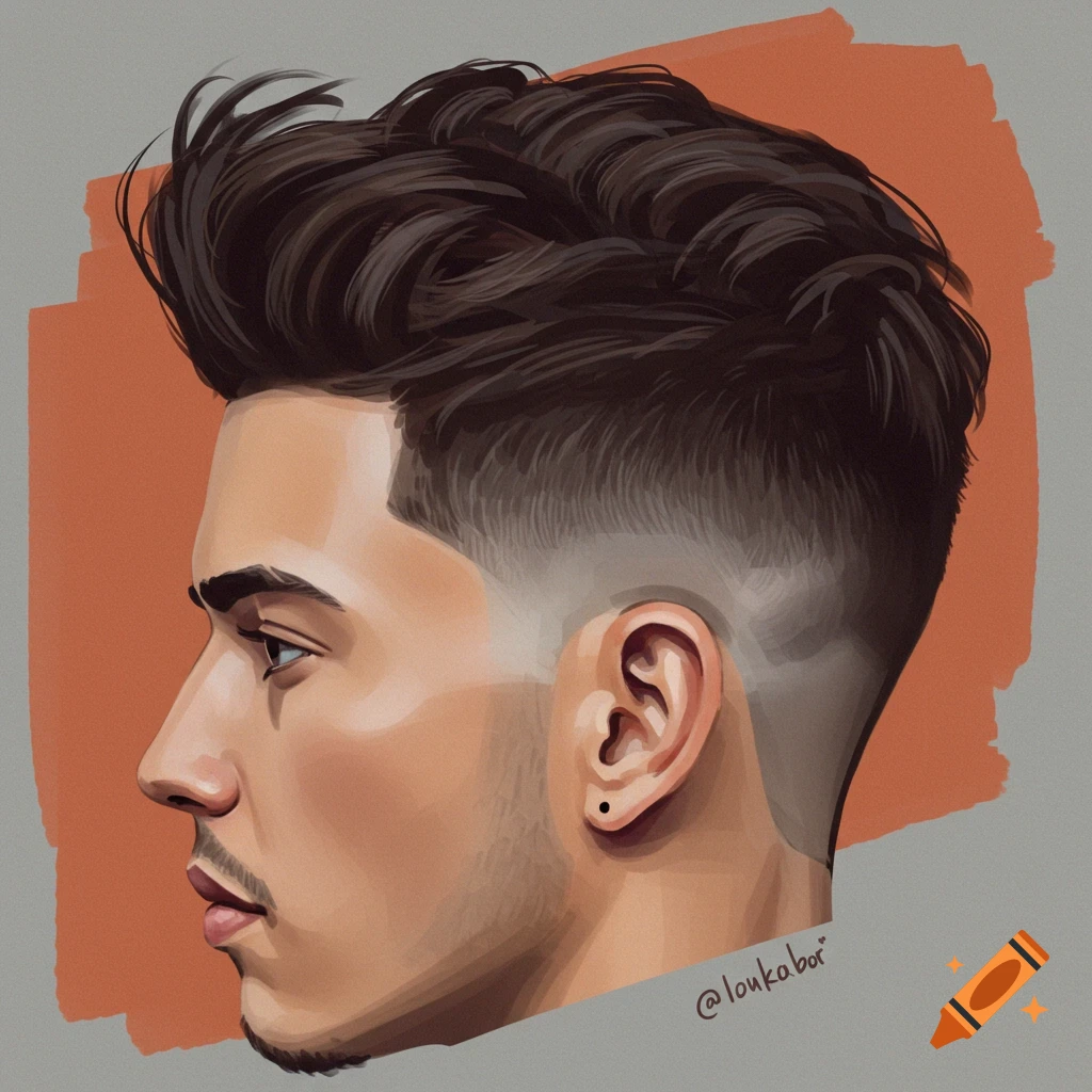 Digital illustration of a man's profile showing a skin fade haircut with a textured top.
