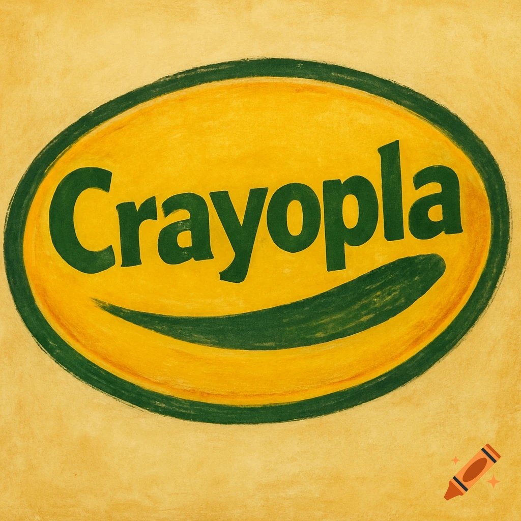A yellow oval logo with green text "Crayopla" and a green curved line, on a textured yellow background.