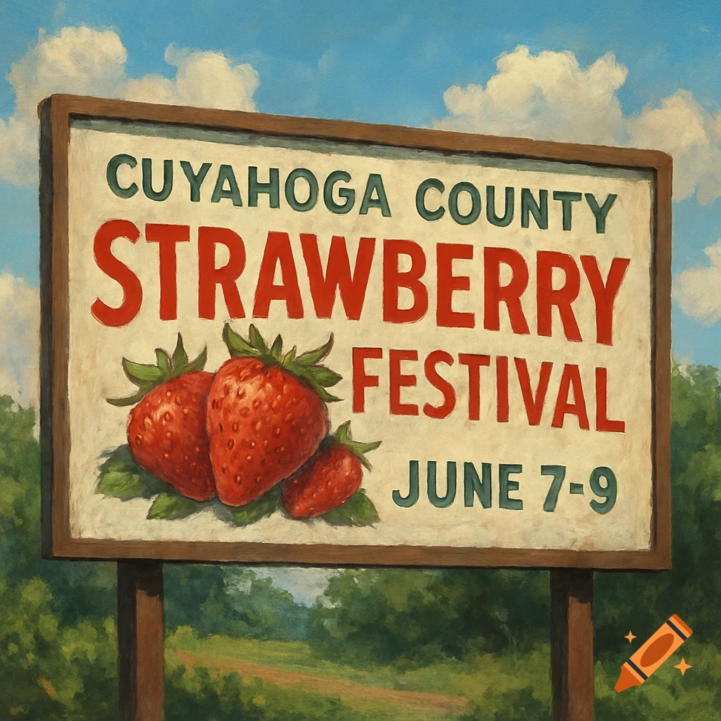 Painting of a sign for the Cuyahoga County Strawberry Festival.