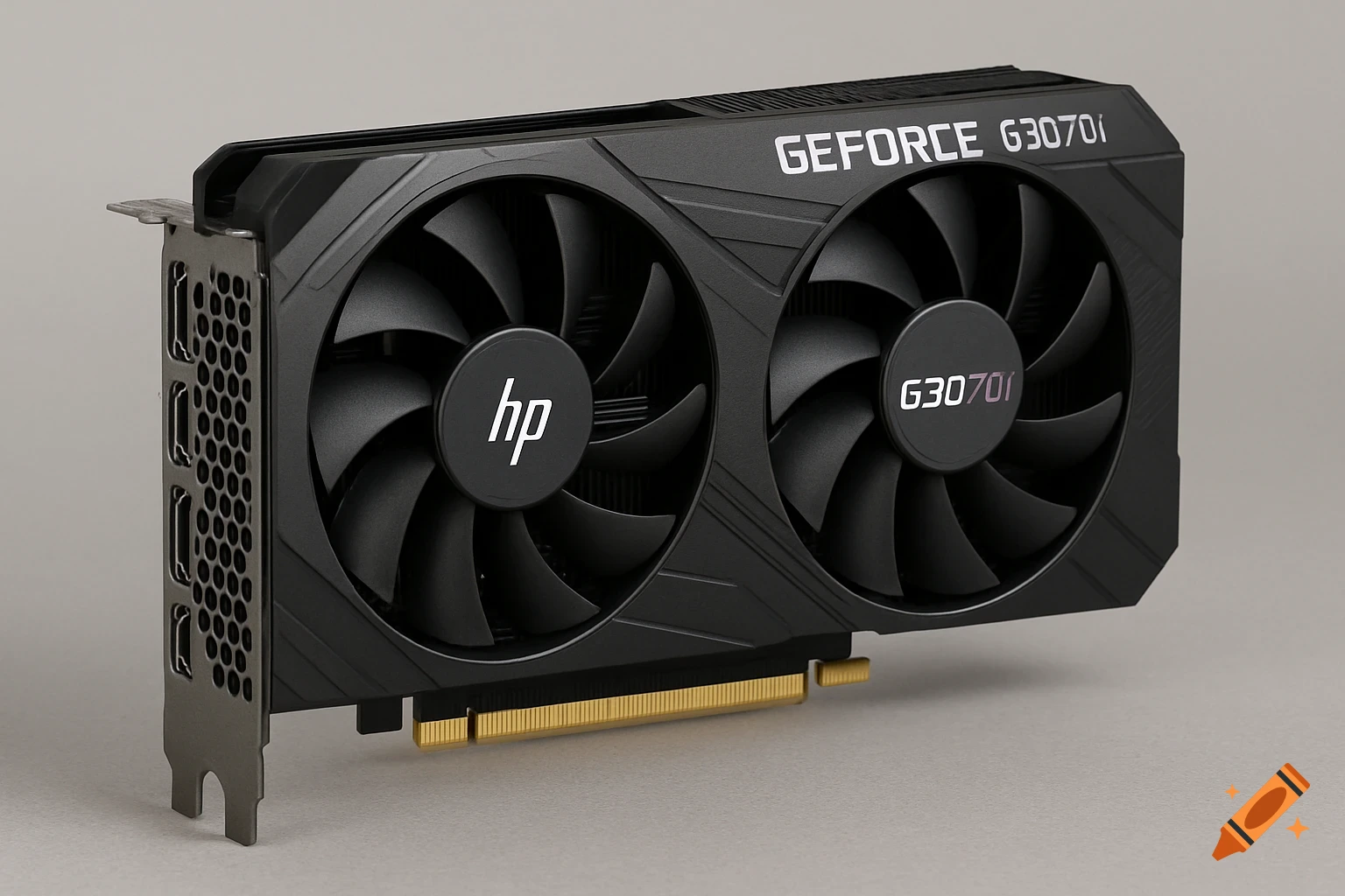 A black HP GeForce G3070I graphics card with two fans.